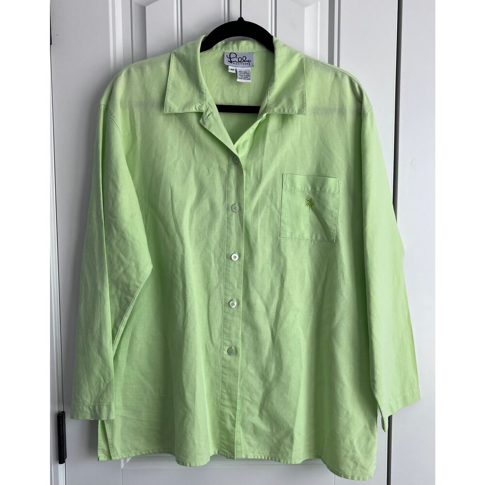 Vintage Lilly Pulitzer Linen Blend Green Blouse - Size Medium